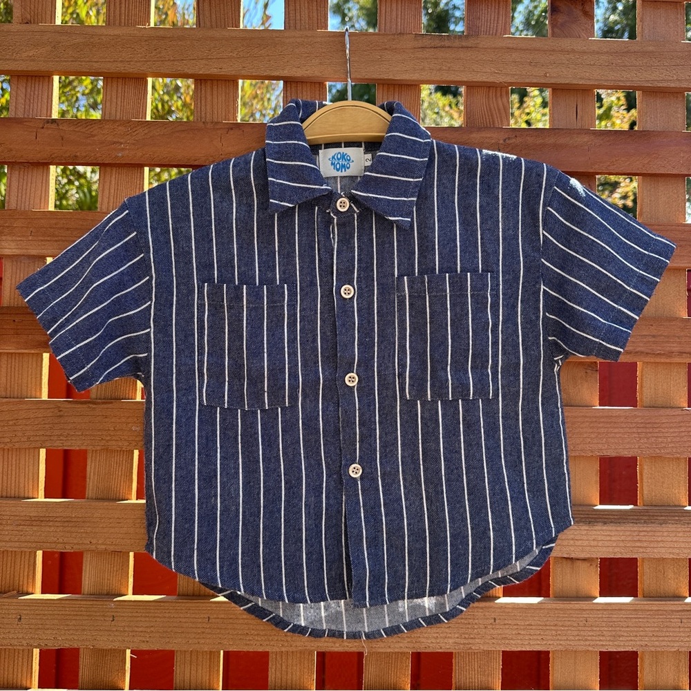 Koko Momo blue Striped Kids Button-Down Shirt